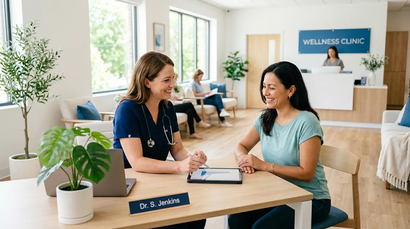 Personal médico y paciente sonriendo